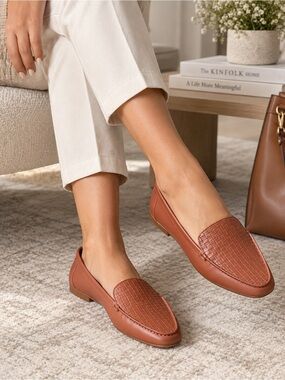 Women's Woven Detail Tan Loafers